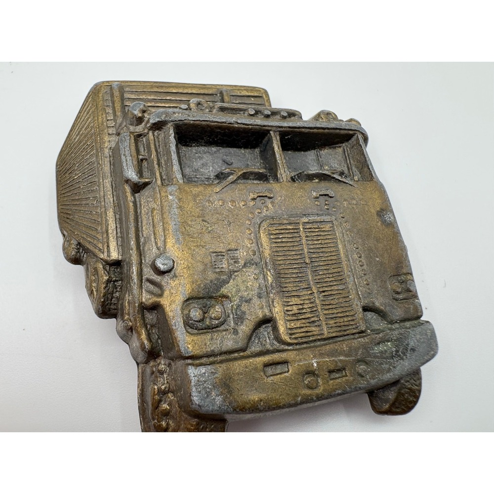 Vintage 1970s Brass Semi Truck Belt Buckle – Raised 3D Cabover‎ Design – #3275
